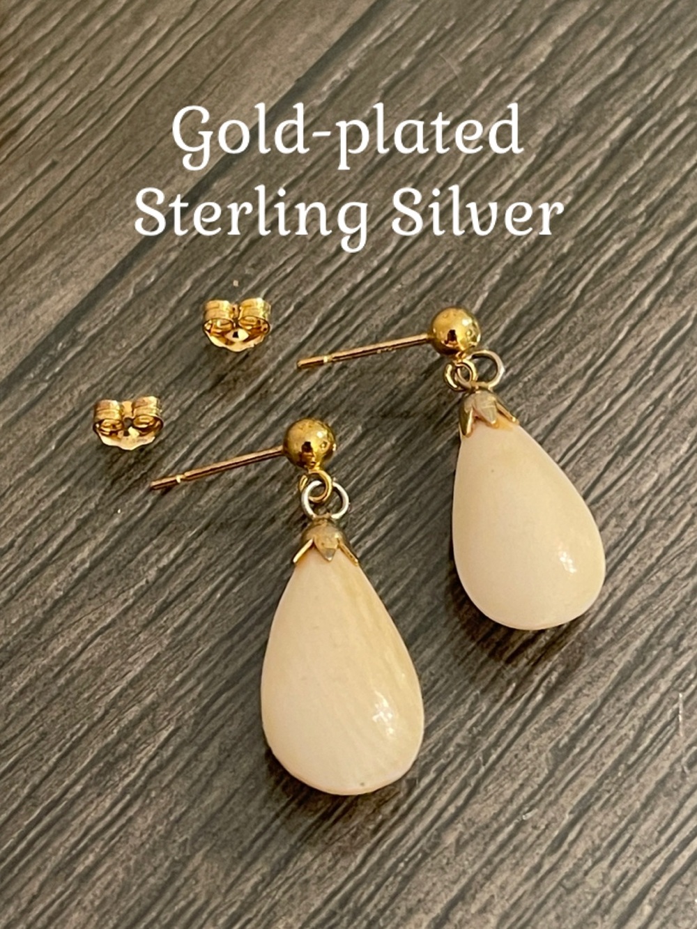 Vintage Gold-Plated Sterling Silver Posts with Teardrop Shaped Ivory Drops